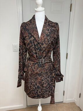 Isabel Leopard Print Trench Coat - Brown & Black size Small